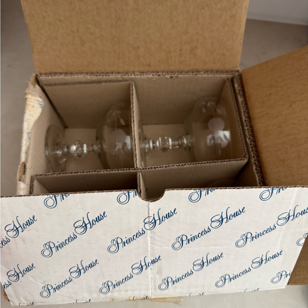 Princess House Heritage Etched Crystal Pedestal Dessert Bowl Dishes 507 Set of 4 - Picture 9 of 10